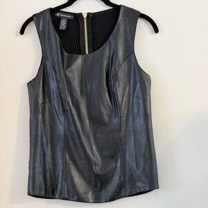 INC International Concepts Black Faux Leather Tank with Gold Back Zipper Size S
